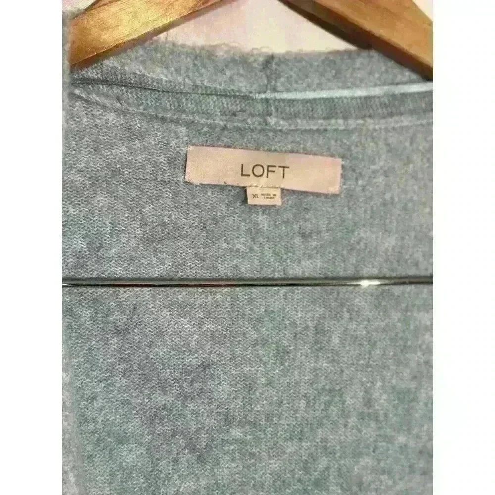 Loft Sweater Women's‎ XL Blue Cardigan Open Front Long Patch Pockets